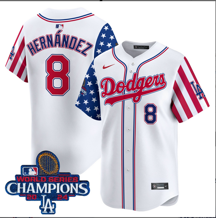 Men MLB Los Angeles Dodgers #8 Hernandez American Style white 2024 World Series Champions  Limited Jersey